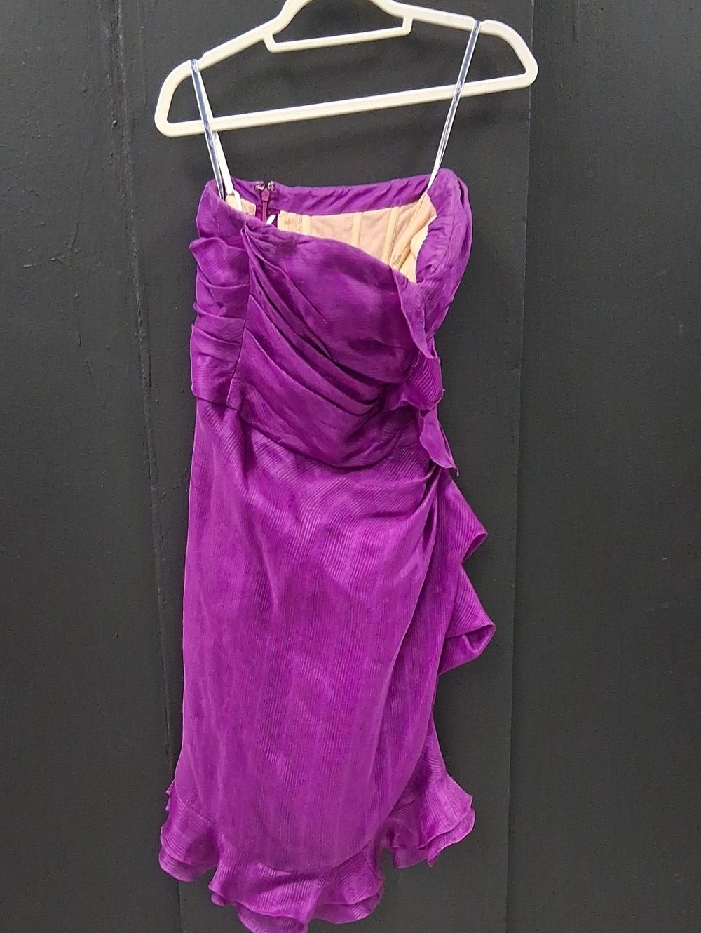 Oscar de la Renta Purple Strapless Ruffle Cocktail Dress